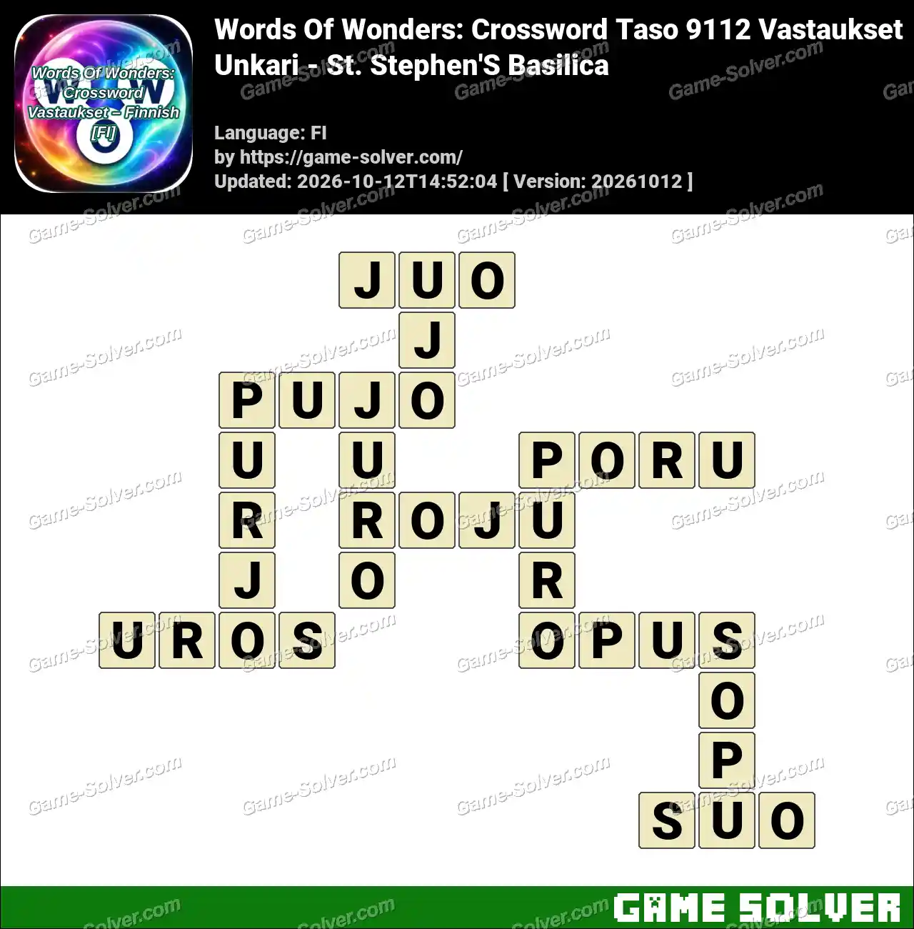 Words Of Wonders: Crossword Taso 9112 Vastaukset – Unkari – St. Stephen’S Basilica